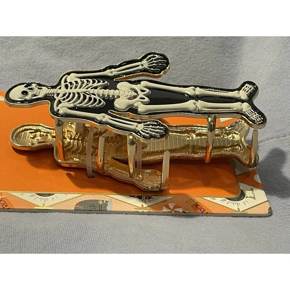 NEW Piper K - Gold Colored Metal Hair Claw Clip - Halloween Skeleton Shaped